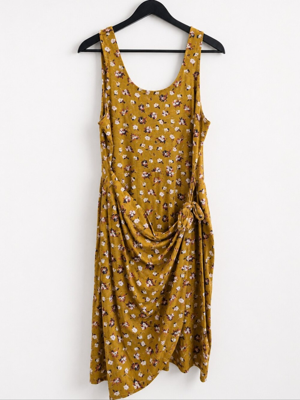 Pact Floral Faux Wrap Midi Dress XXL Mustard Yellow Organic Cotton Cottagecore